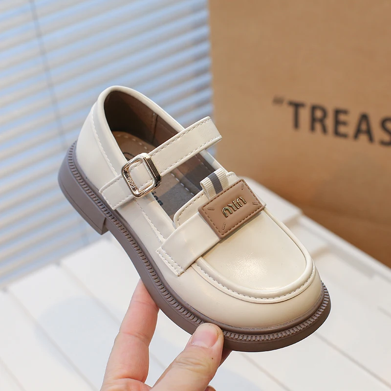Autumn Little Girl Soft Sole Comfortable Genuine Leather Princess Shoes Fashion Girl Black Beige Single Leather Shoes leather shoes girls shoes