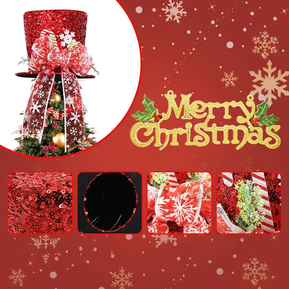 Christmas Tree Topper Ornament for Home 2024 New Year Gift Glitter Scales Foldable Bowknot Tree Topper Hat for Table Bookshelf