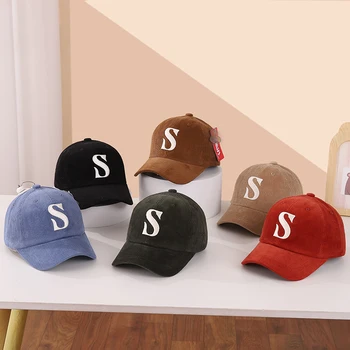 레터 S 자수 어린이 야구 모자, 단색, 용수철 워싱 코튼 피크 캡, 야외 어린이 캐주얼 선 바이저 모자, 가을