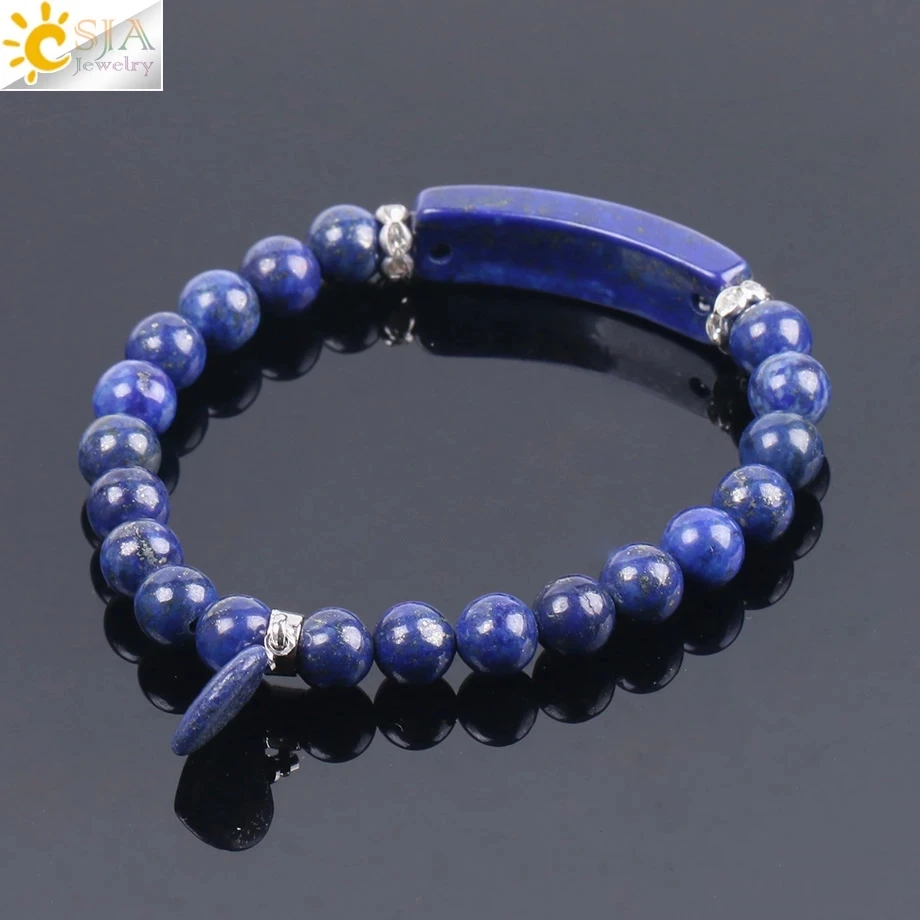 Lapis Lazuli Beaded Bracelet Men Women 8mm Blue Stone Beads Handmade