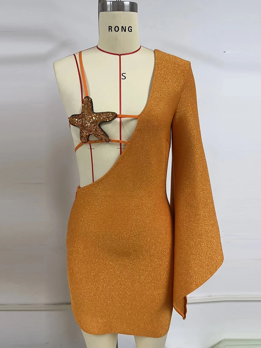 ★⭐︎ilgufo★⭐︎ワンピース8anni /130cm Ailigou New Women's Orange Sexy One Shoulder Long Sleeve