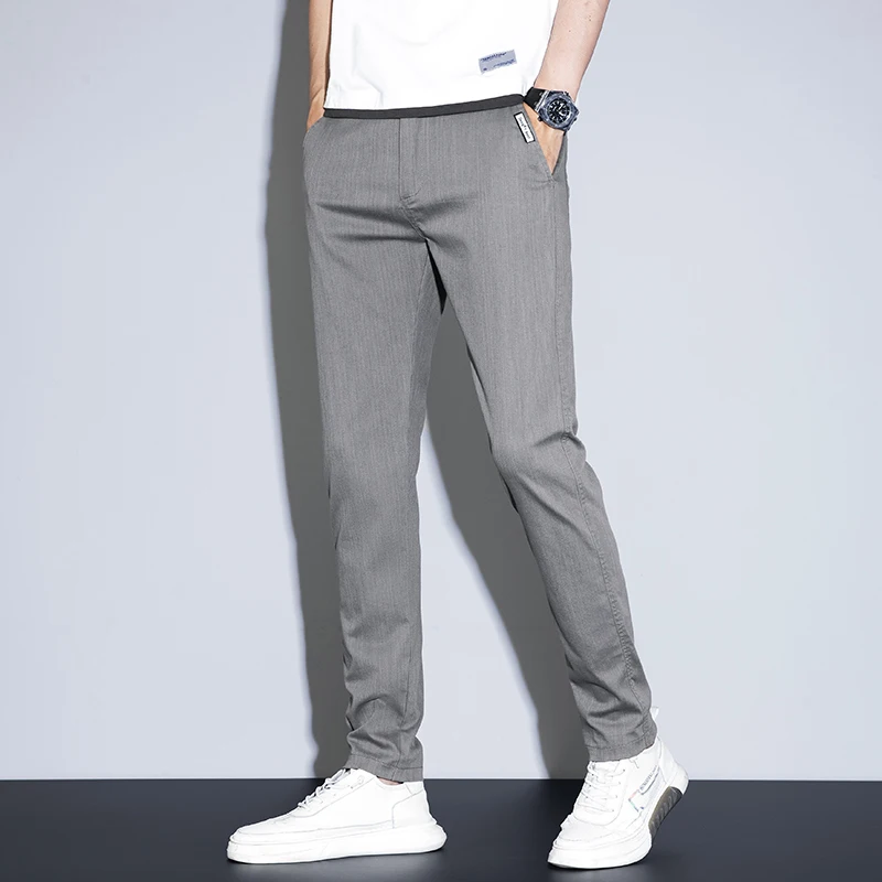 Spring Summer Man Casual Pants Thin Slim Elasticity