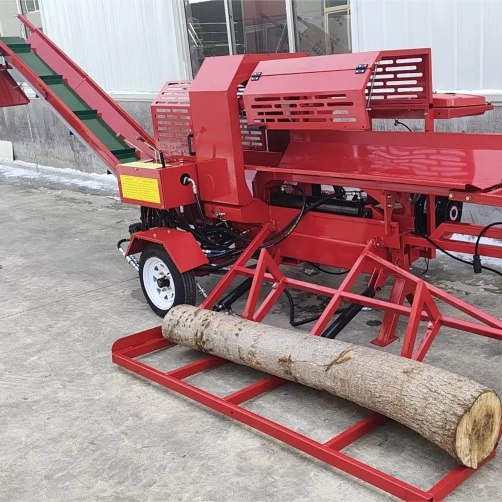 เครื่องจักรแปรรูปฟืนอัตโนมัติ 20 ตัน ใช้เครื่องยนต์ไฮดรอลิกสำหรับแปรรูปไม้ ตัดไม้ และแยกท่อนซุง 1