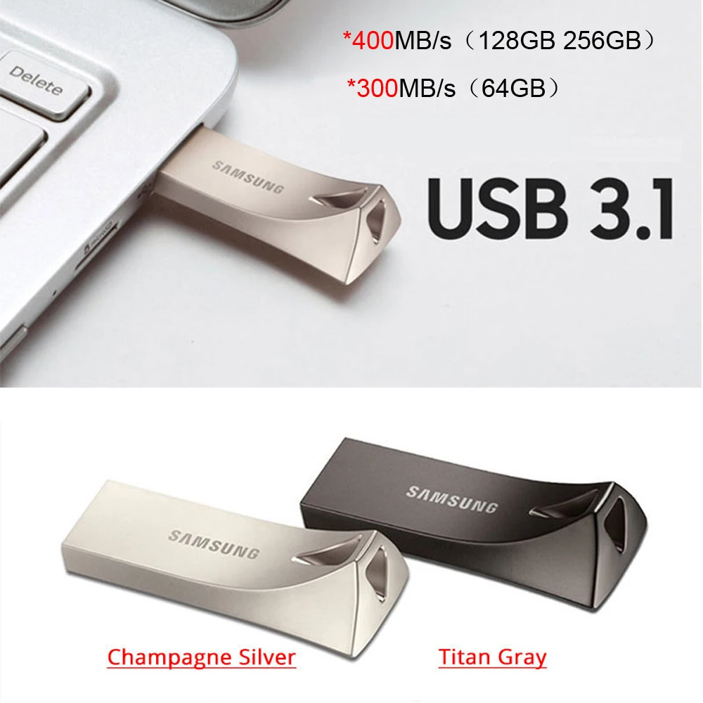 CLE USB SAMSUNG 256G USB 3.1 BAR PLUS - TITAN GRAY VITESSE LECTURE