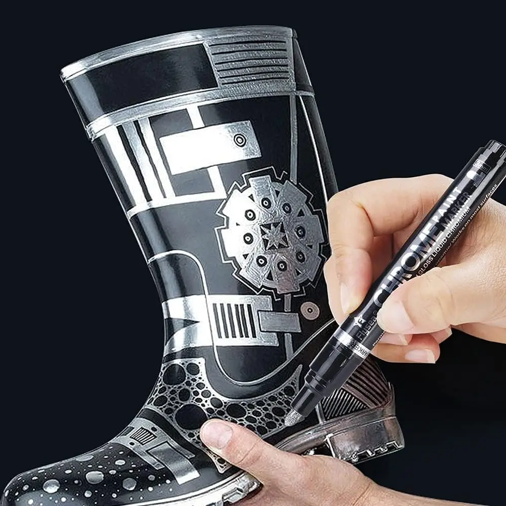 1/2Pcs 크롬 미러 페인트 마커 - 자동차 스타일링 모델 금속 목재 공예용 2mm 반사 유체 펜 실버/골드 잉크