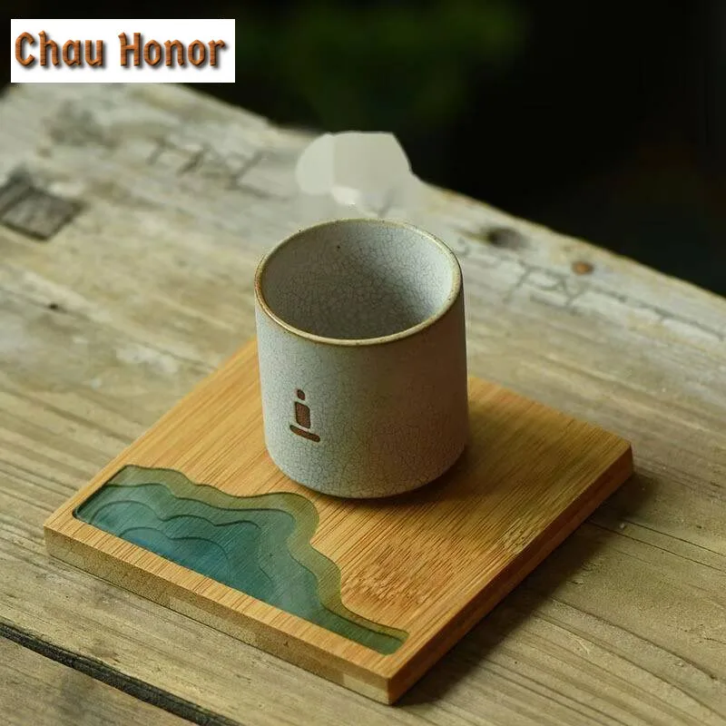 2pc/set Creative Bamboo Square Coasters Heat Resistant Cup Mat Hot Pad for Coffee Cups Holder Anti-scald Placemats Teaware Gift