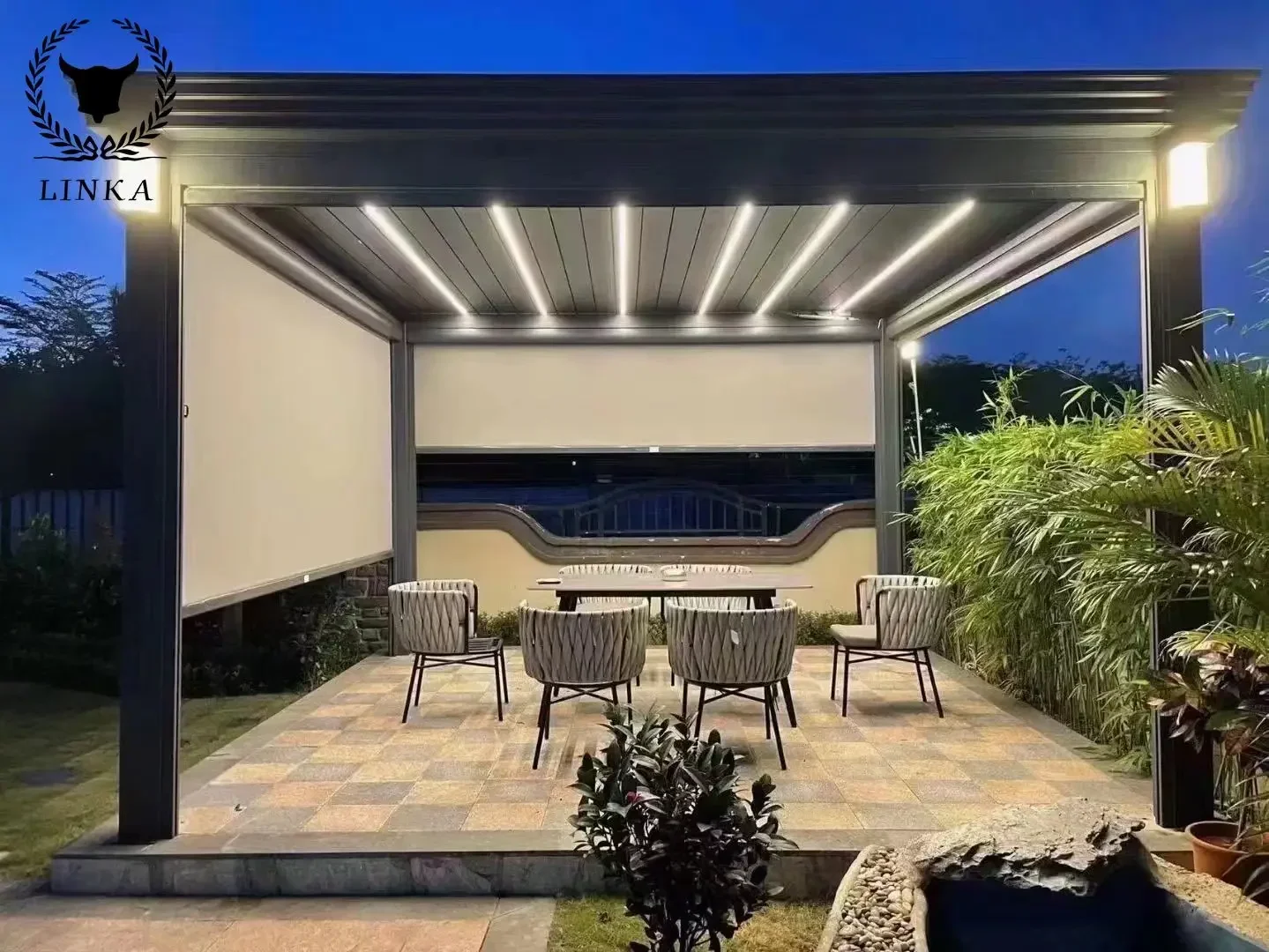 

Солнцезащитная Водонепроницаемая моторизованная беседка для сада, наружного дворика, алюминиевая уличная беседка, размер под заказ