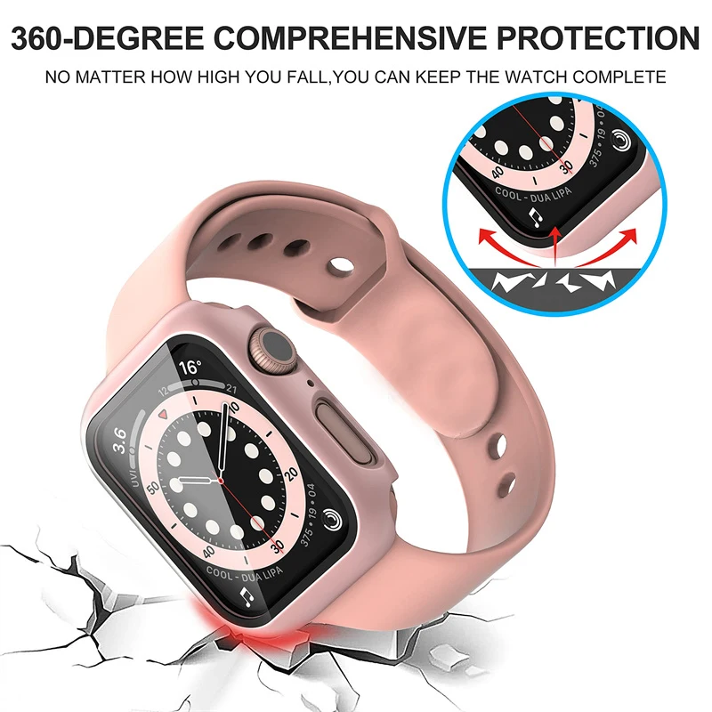 Tempered Glass+cover For Apple Watch Accessories 45-41mm 44mm 40mm 42mm bumper Screen Protector Case iwatch series 9 4 5 6 SE 7