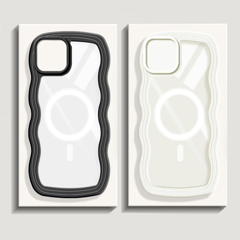 

Luxury Magsafe Magnetic Wireless Charge Case For IPhone 14 13 12 11 Pro Max Clear Wave Shape Silicone PC Bumper Cover