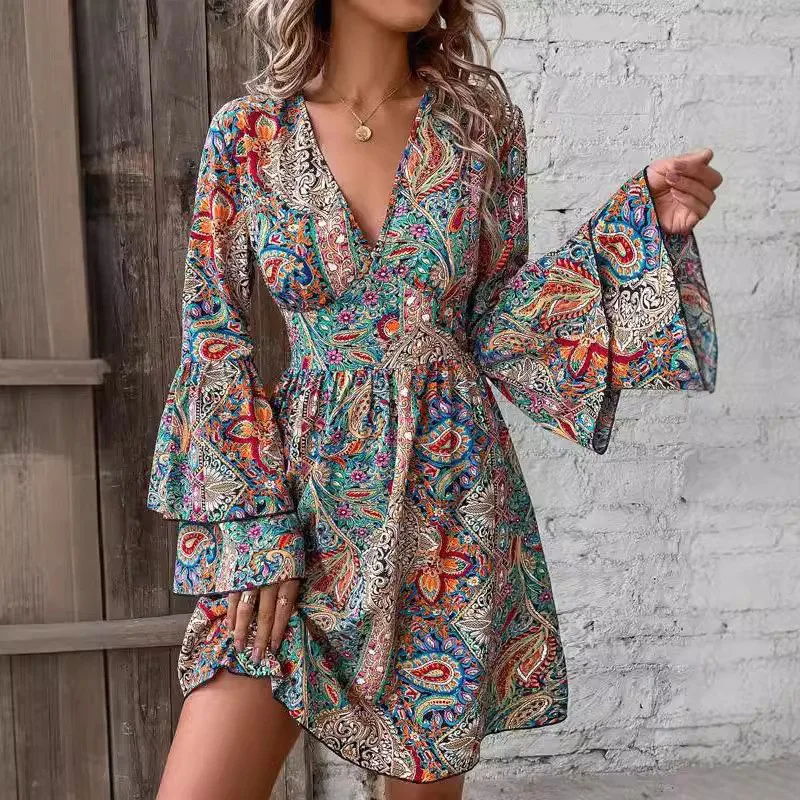 green emerald velvet dress Chic Vacation Linen Blend Unique Print Button Puff Sleeve Pocket Maxi Dress