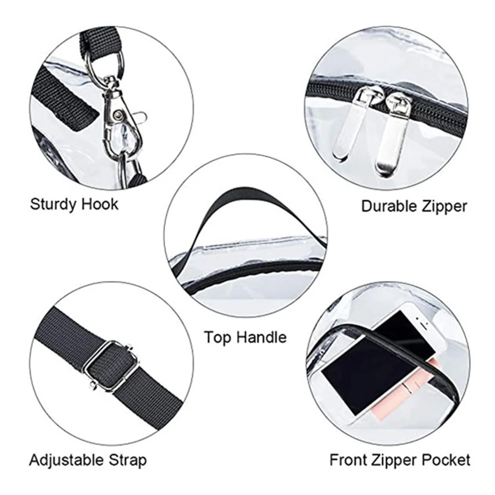 Waterproof PVC Clear Zipper Shoulder Bag for Gym Sport Storage