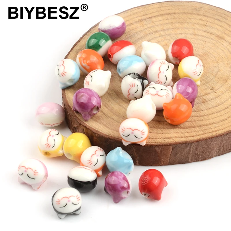 

9mm Cute Cat Shape Ceramic Beads DIY 2mm Handmade Charms Loose Porcelain Beads For Jewelry Making Jewelry Beads Kralen