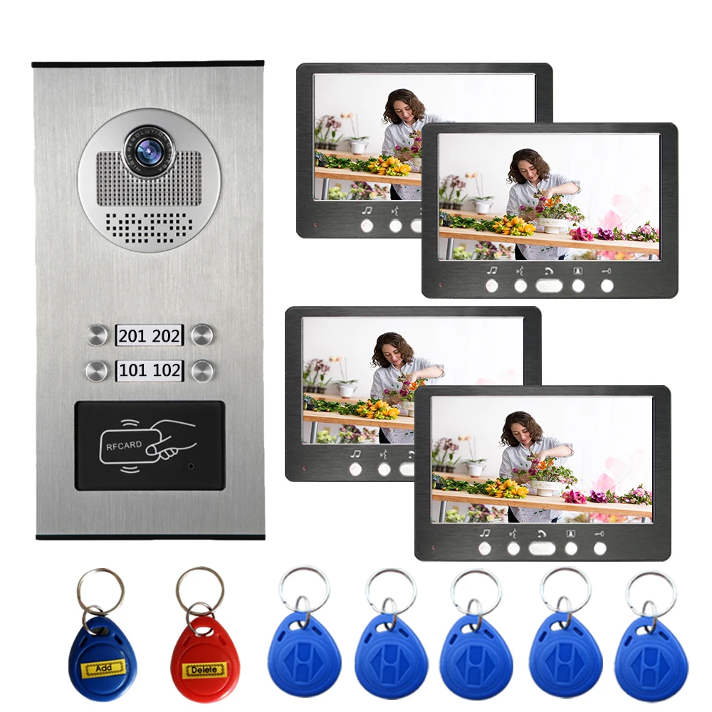 

SYSD Apartmentt Video intercom Multi-family type 7 Inch Door Phone RFID Access System 1 Camera 4 Monitor