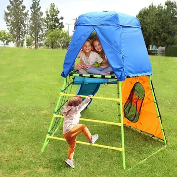 Adventure Climbing Fort with Platform, Playground Slide and Play Tent, Outdoor Jungle Gym for Backyard, Kids Ages 3-10 3