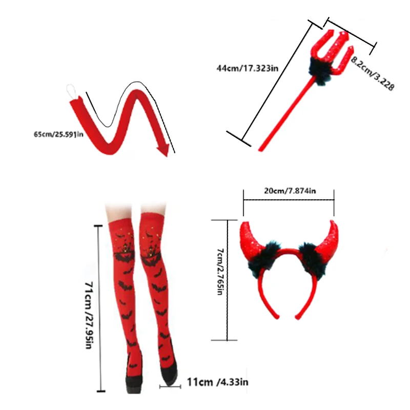 Halloween demon series set, individual including demon tail, short skirt demon fork headband, suitable for Halloween role-playin