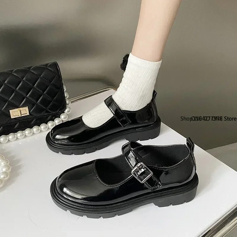 Women Loafers 2024 Vintage Round Toe Black Mary Jane Shoes Sweet Girls High Heel Platform Lolita Shoes Women's Shoes Plush 44 4