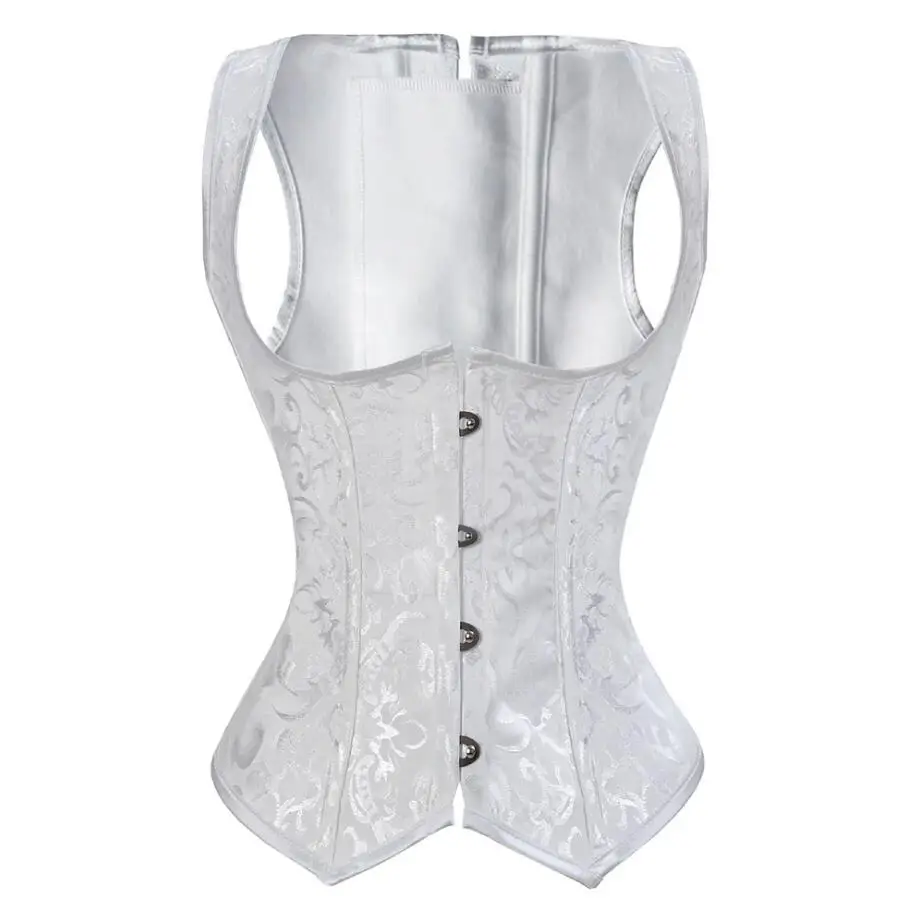 

Sexy Jacquard Bustier Lace Up Satin Steel Boned Underbust Waist Cincher Vest with Straps Corset Underbust Shaper Plus Size