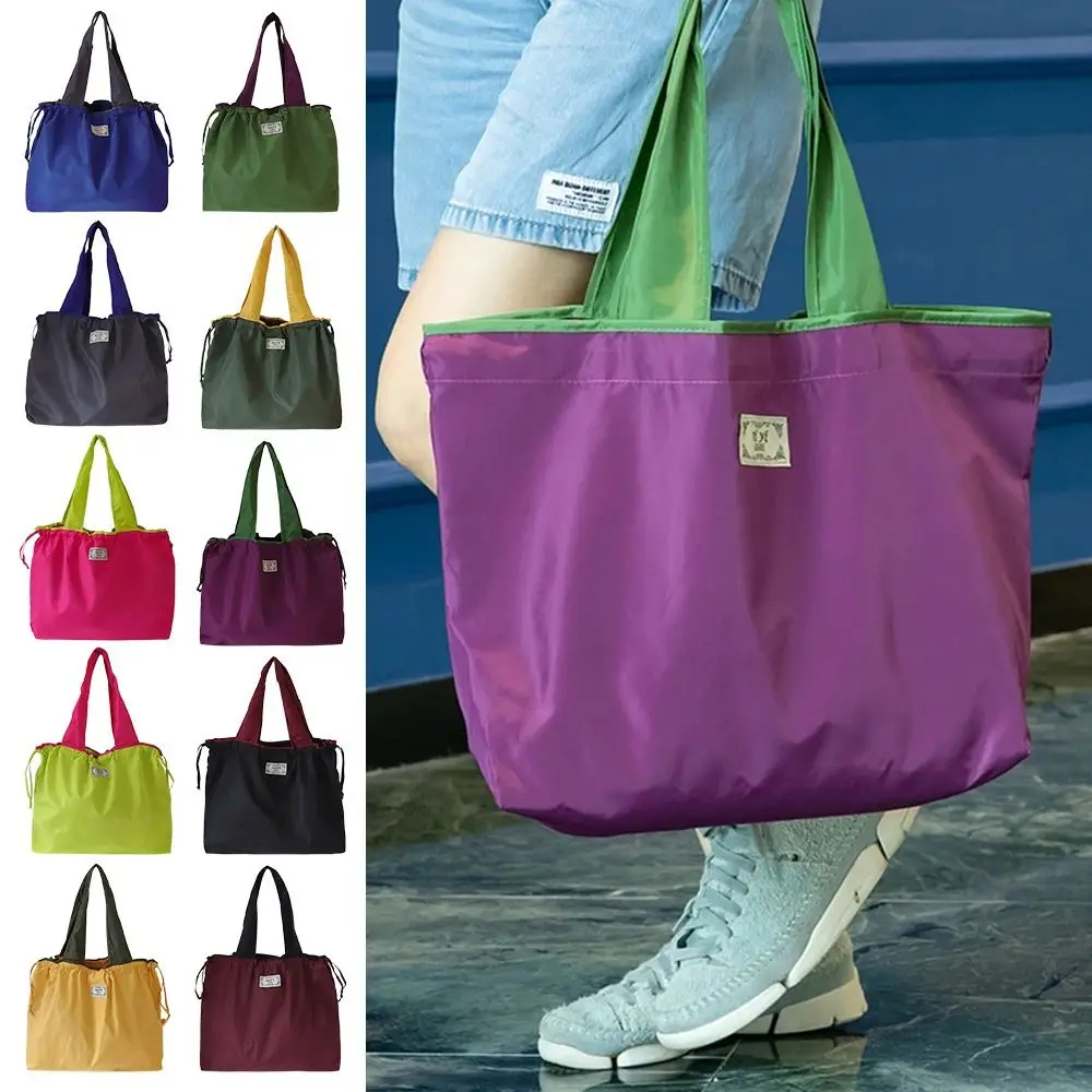 

Drawstring Supermarket Shopping Bag Fashion Reusable Eco-Friendly Travel Grocery Bag Foldable Waterproof Shoulder Bag Universal