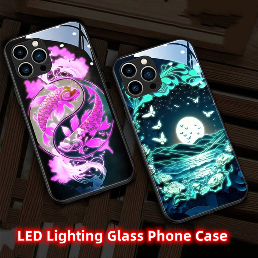Psychedelische Sternenhimmel Leuchtende Handyhülle LED-Licht Glas Stoßfeste Abdeckung für Samsung S26 S25 S24 S23 S22 S21 FE Plus Ultra – Detail 17
