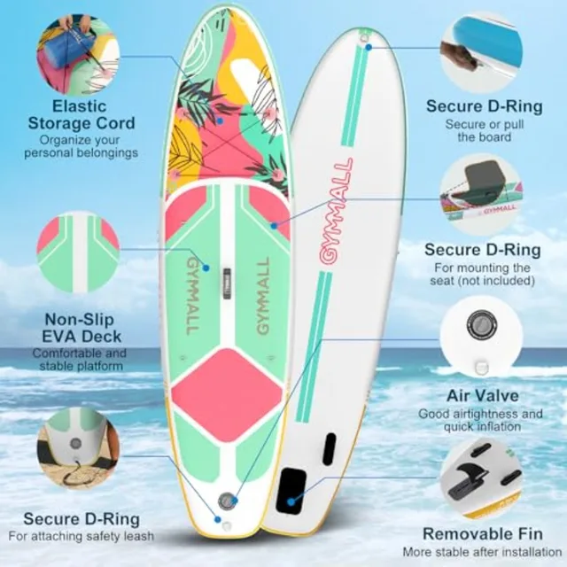 Paddle Board Inflatable Stand Up SUP Paddle Boards for Adults Youths of All Skill Levels Wide Non-Slip Deck Design Blow Up Padd