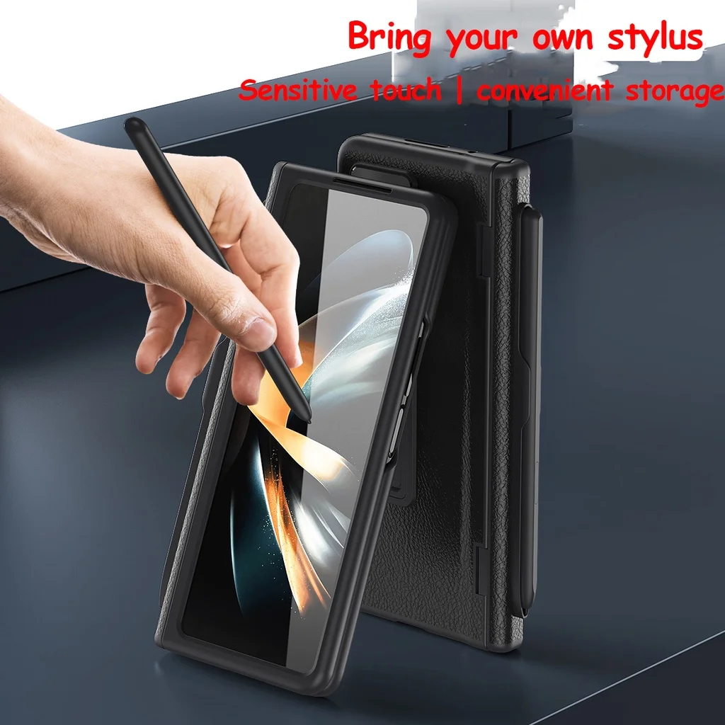 Magnetic Hinge Protection PU Leather Hard PC Phone Cover for Samsung Galaxy Z Fold 5 4 3 Case with S Pen Holder Screen Protector