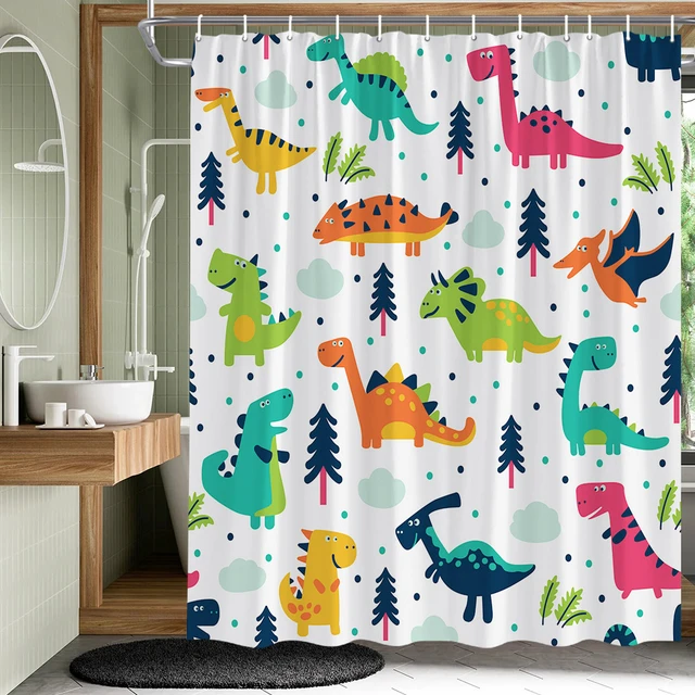 Juego de cortinas de ducha de dinosaurio de dibujos animados para niños,  decoración de baño, cortinas de baño, tela colgante para puerta de inodoro,  divertido, Animal lindo, Pastel - AliExpress