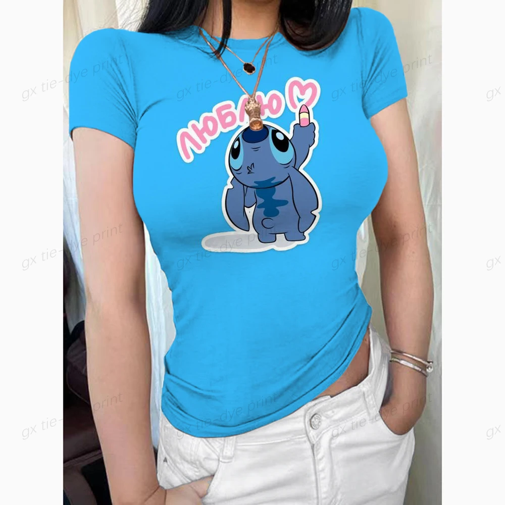 

Harajuku Funny Disney Stitch Print Women T Shirt Cartoon Graphic Ladies T-shirt Casual Woman Shirt Kawaii Tee Shirt