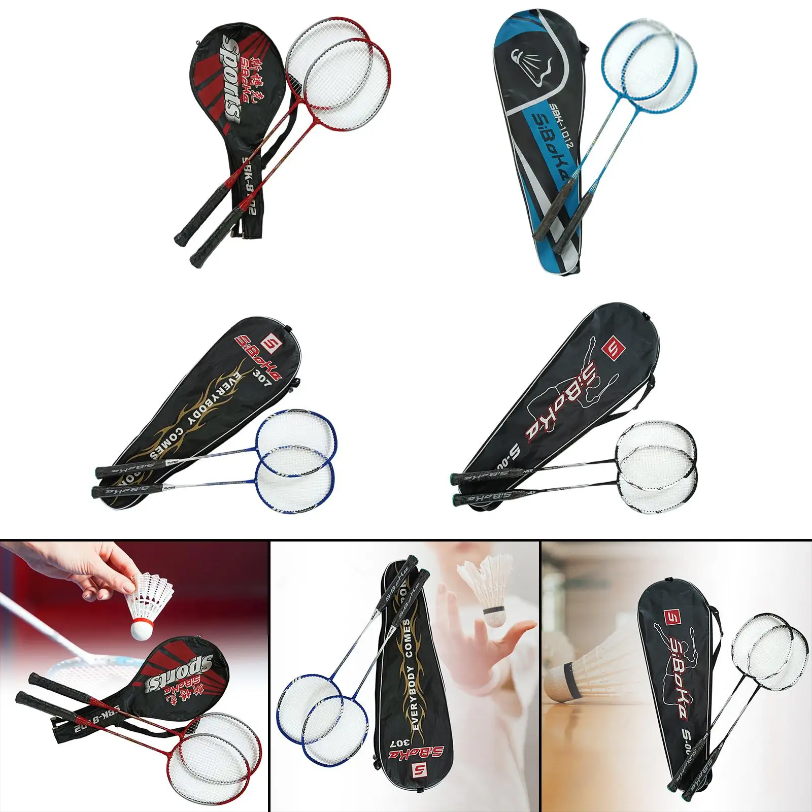 2 Pieces Badminton Racquet Set with Carry Bag for Kids Adults Badminton