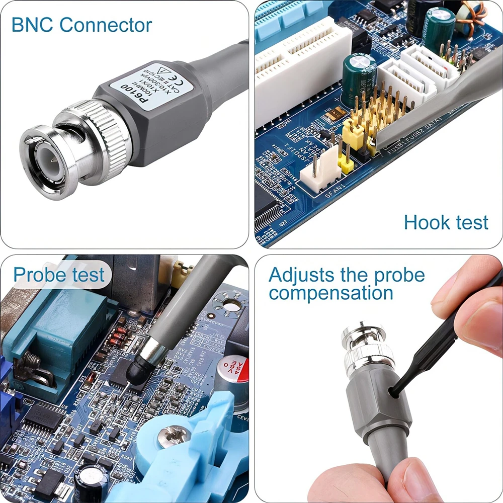 P6100 BNC Oscilloscope Probe 100MHz 1X 10X Mayitr High Precision Scope Analyzer Alligator Clip Probes Test Leads Probe
