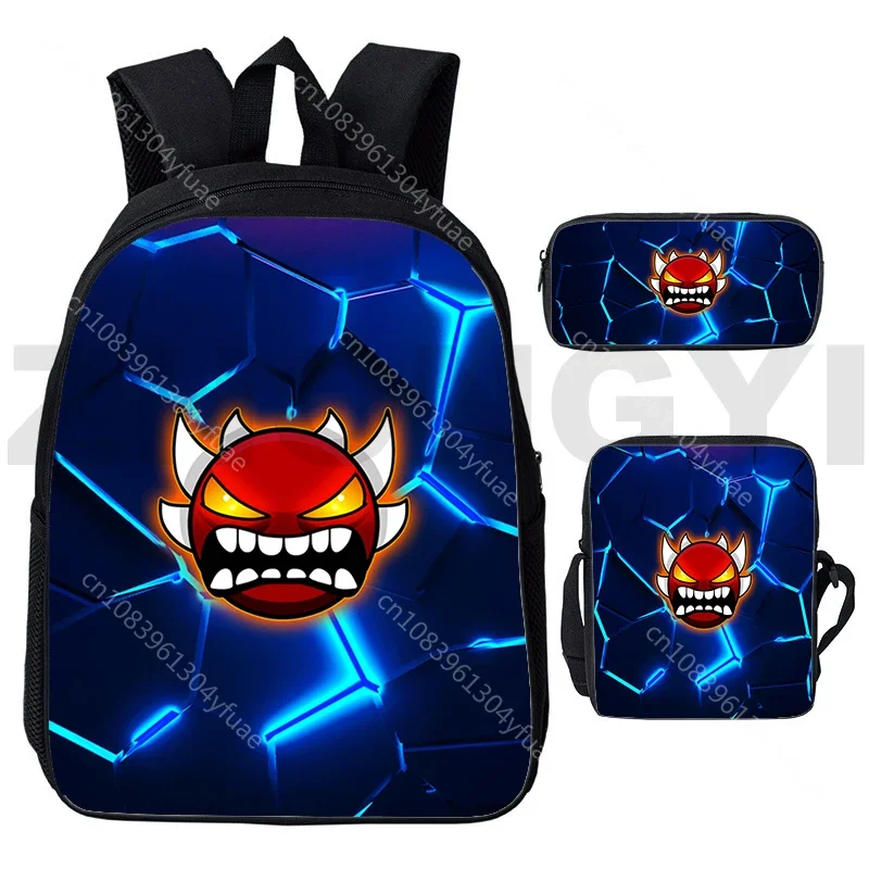 3D Harajuku Angry Geometry Dash Backpacks 3 Pcs/Set Canvas Notebook Business Backpack Students Outdoor Sport Mochila Schoolbags
