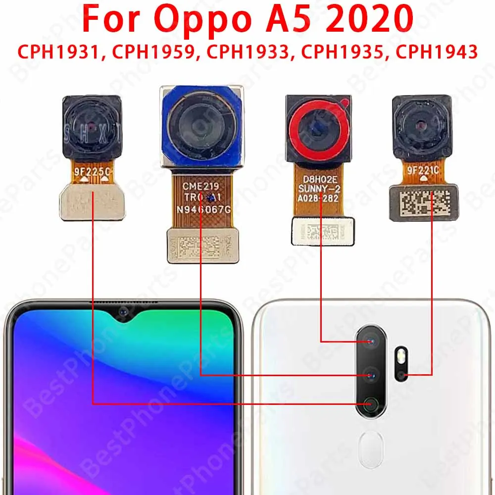 Oppo 카메라 모듈 후면 보기 교체 예비 부품, 셀카 전면 및 후면 카메라, Oppo A1K A5 2020 A9 2019 A7 AX7
