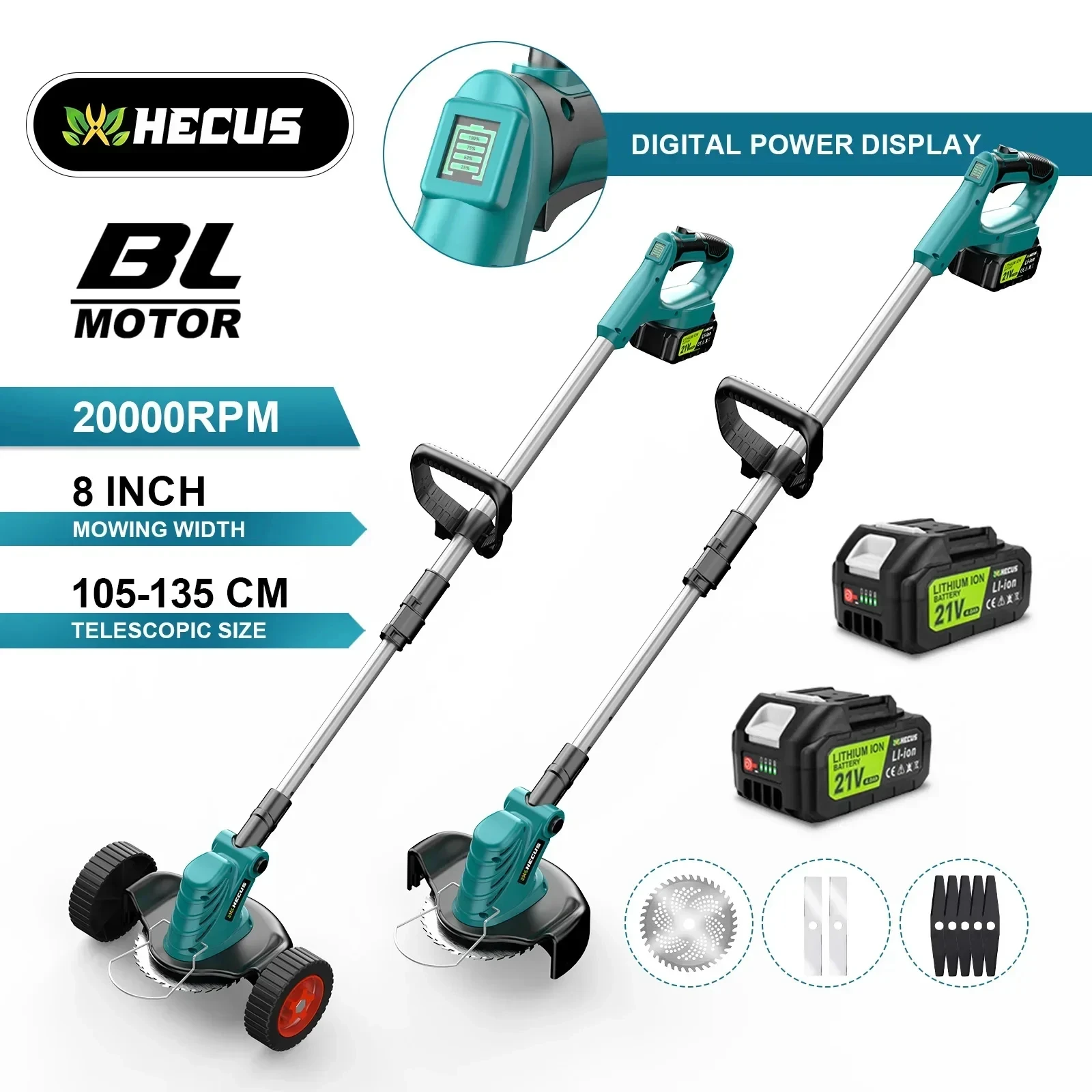 GISAM Cortador de Grama Elétrico 8 Polegadas, motor brushless, aparador de grama sem fio, cortador de jardim ajustável, compatível com pinos de bateria Makita 18V