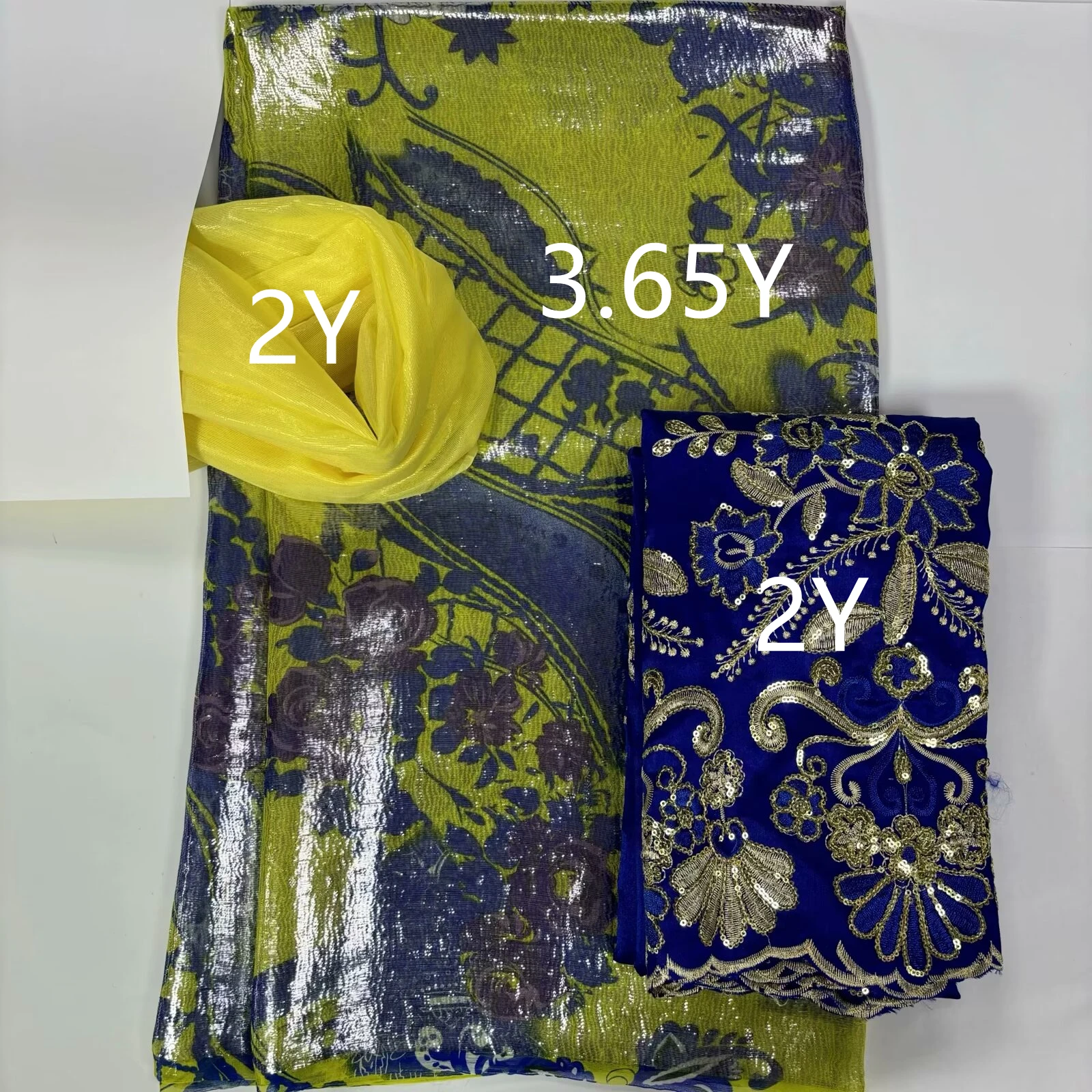 

3PCS African Nigerian Dirac For Women, Shiny Silk Material And Scarf and George Fabric For Sewing Garment, 2 + 3.65 + 2 Yards