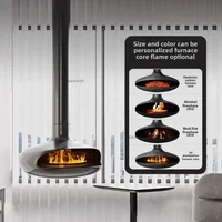 เตาผิงทรงยูเอฟโอแบบแขวน ดีไซน์ยุโรป เตาผิงจำลองเปลวไฟ ของตกแต่งบ้านหรูหรา เตาทำความร้อนสำหรับวิลล่า พร้อมปล่องไฟ 2