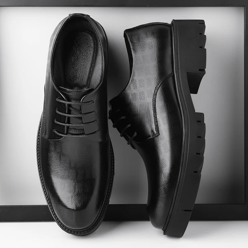 

Luxury Brand Men's Shoes Italian Casual Leather Formal Shoes Big Toe Thick Bottom Dress Shoes Versatile Business Work Flats