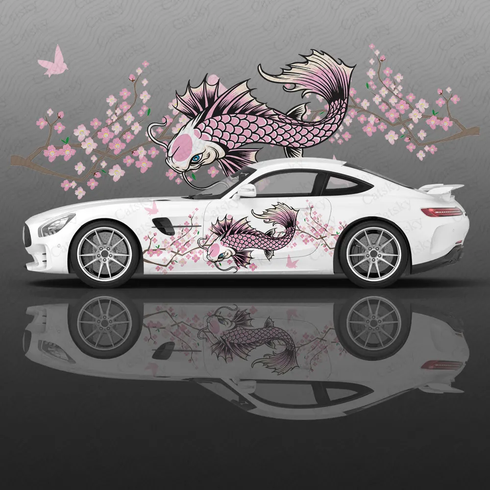 

Pink Sakura and Fish Car Body Sticker Anime Itasha Vinyl Car Side Decal Sticker Car Decor Sticker Cars Protective Film