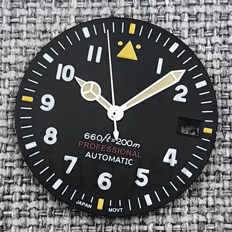 Pilot Style Black Watch Dial and Hand Sets with C3 Green Luminous - 29mm Watch Accessory
