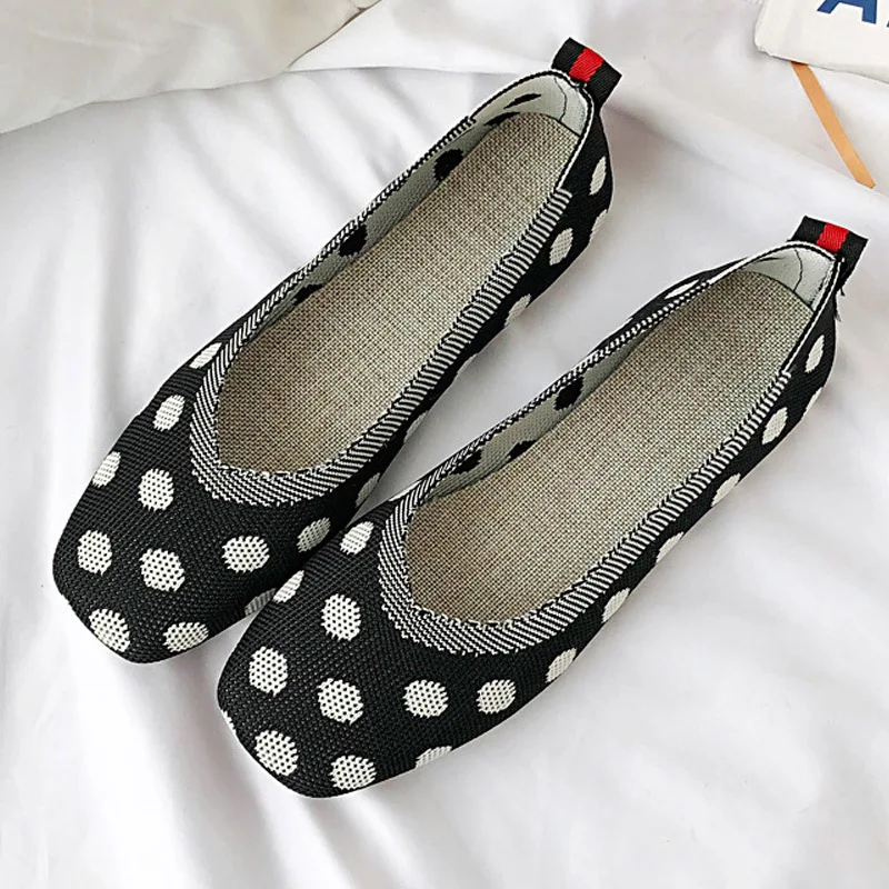 

Women Flat Shoes Spring Autumn Female Boat Shoes Ballet Slip-on Knitted Square Toe Casual Shoe Cozy Soft Sole Pregnant Moccasins