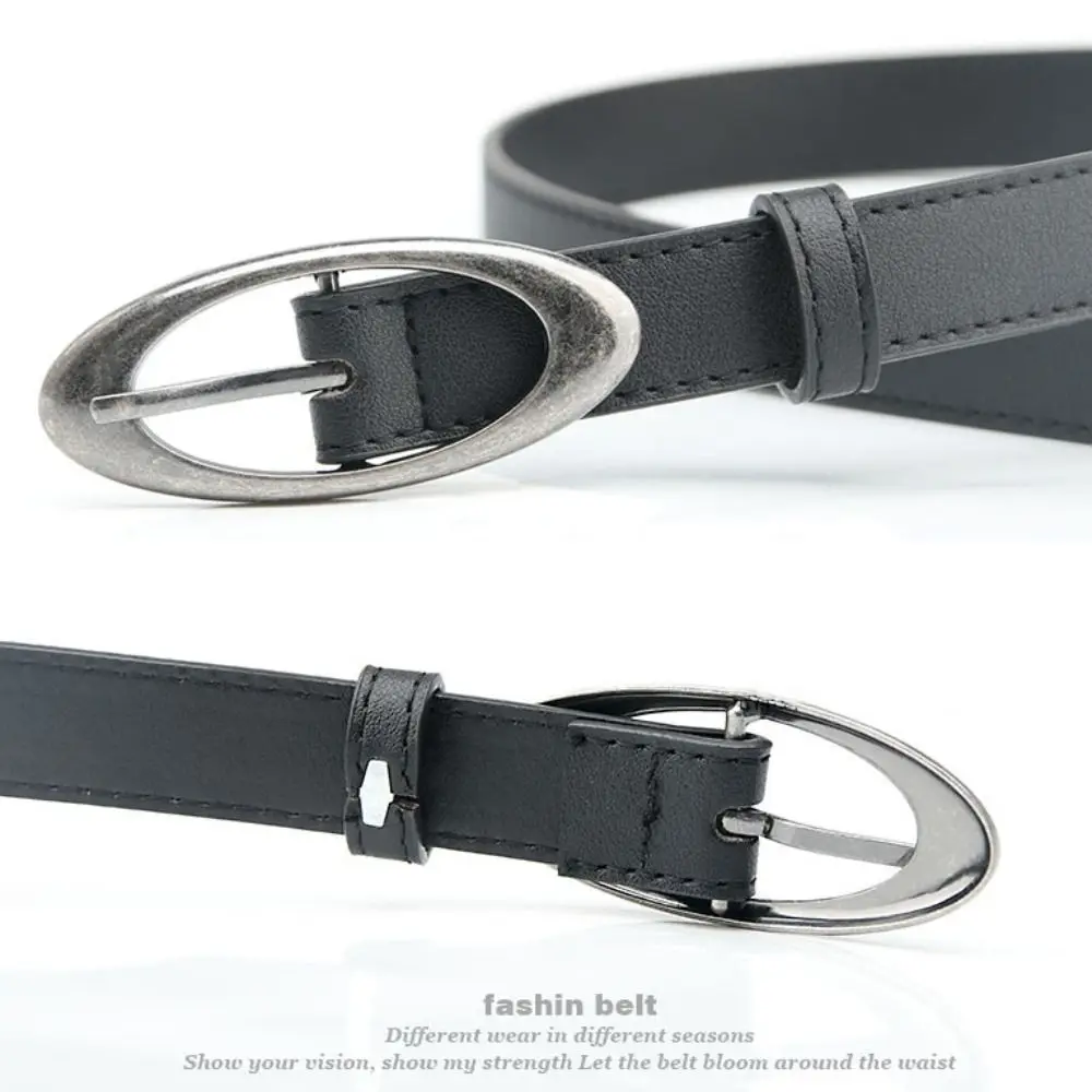 Women's Fashion Elliptical Thin Belt Trend Pin Buckle Waistband PU Leather Jeans Belt Versatile Waist Belt