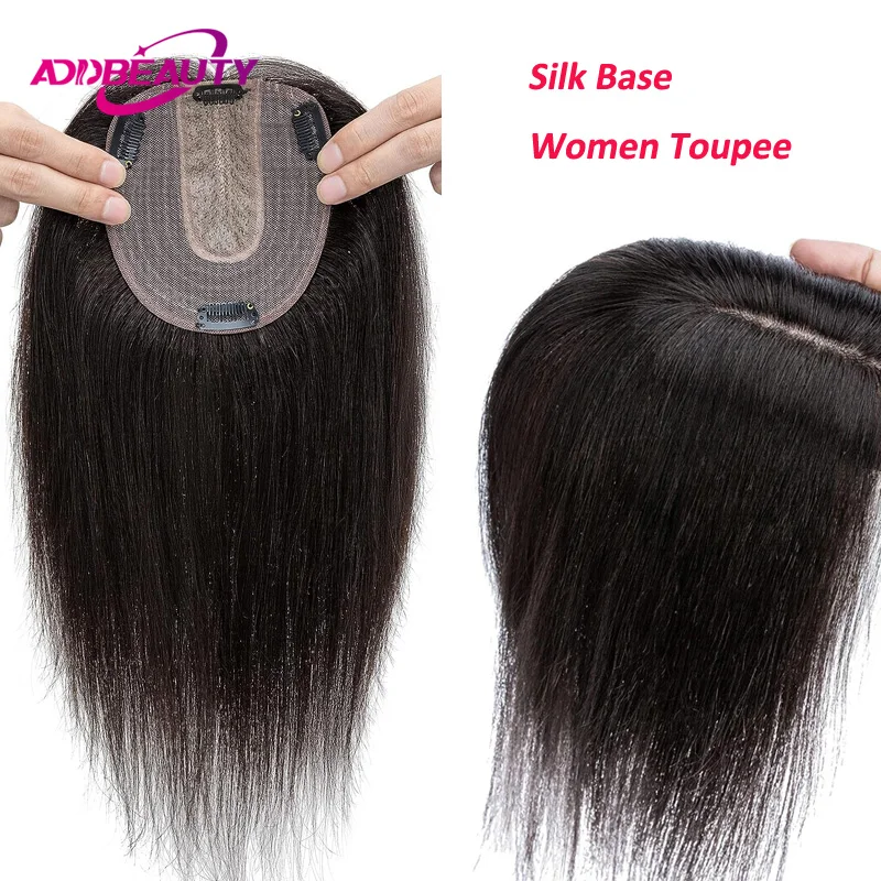 Women Topper Human Hair Straight Silk Top Human Hair Wigs Machine Made ...