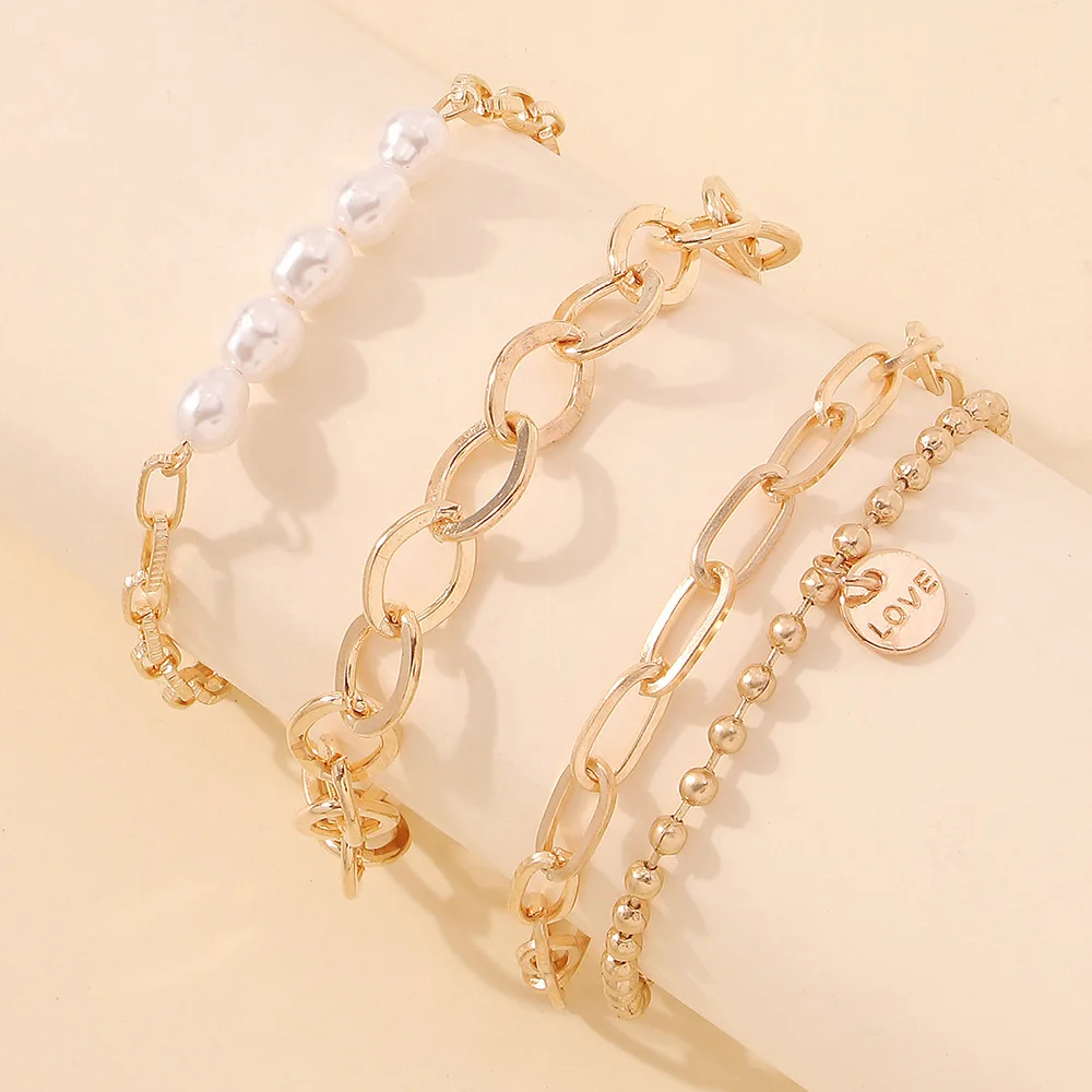 Boho Fashion Bracelets For Women Vintage Geometric Pearl Human Head Coin Pendant Jewelry Gift For Female