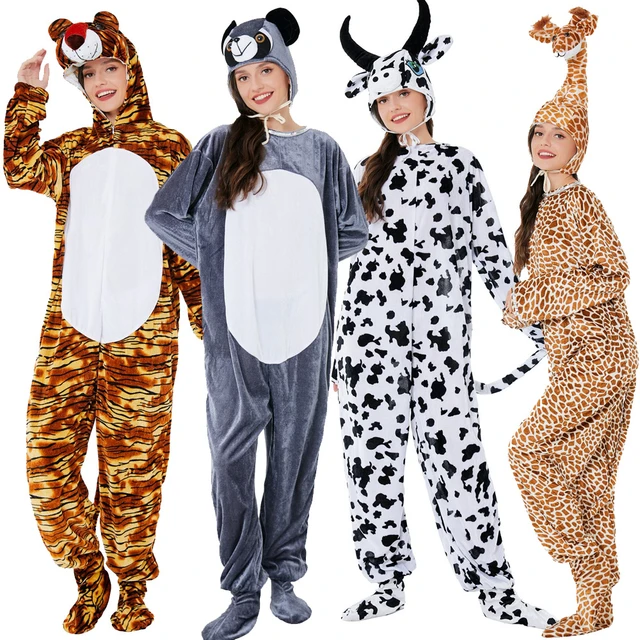 Pijamas de animales peludos para Halloween, disfraz de escenario de Animal  adulto, Tigre, vaca, Panda, jirafa - AliExpress