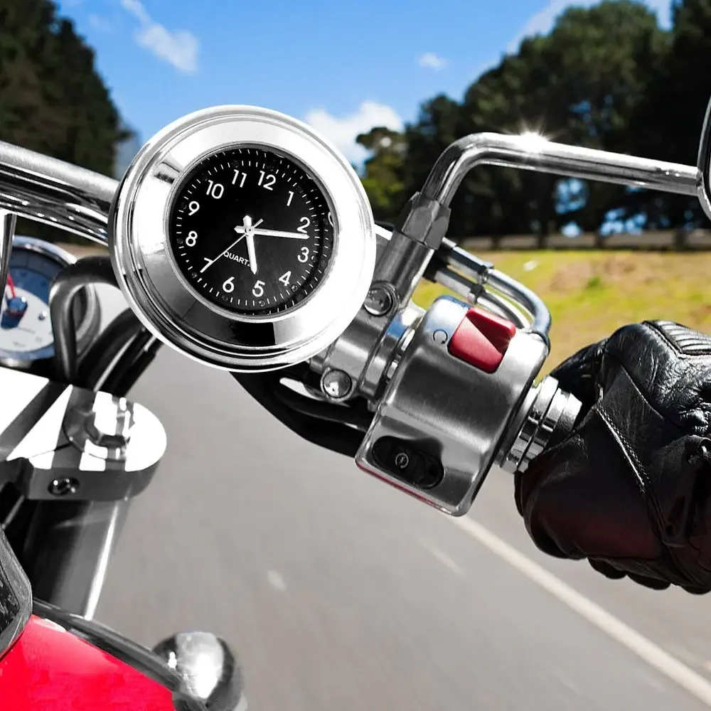 Motorcycle Handlebar Clock Thermometer 1/2pcs 22-25mm Luminous Waterproof Dial for Yamaha Kawasaki Etc