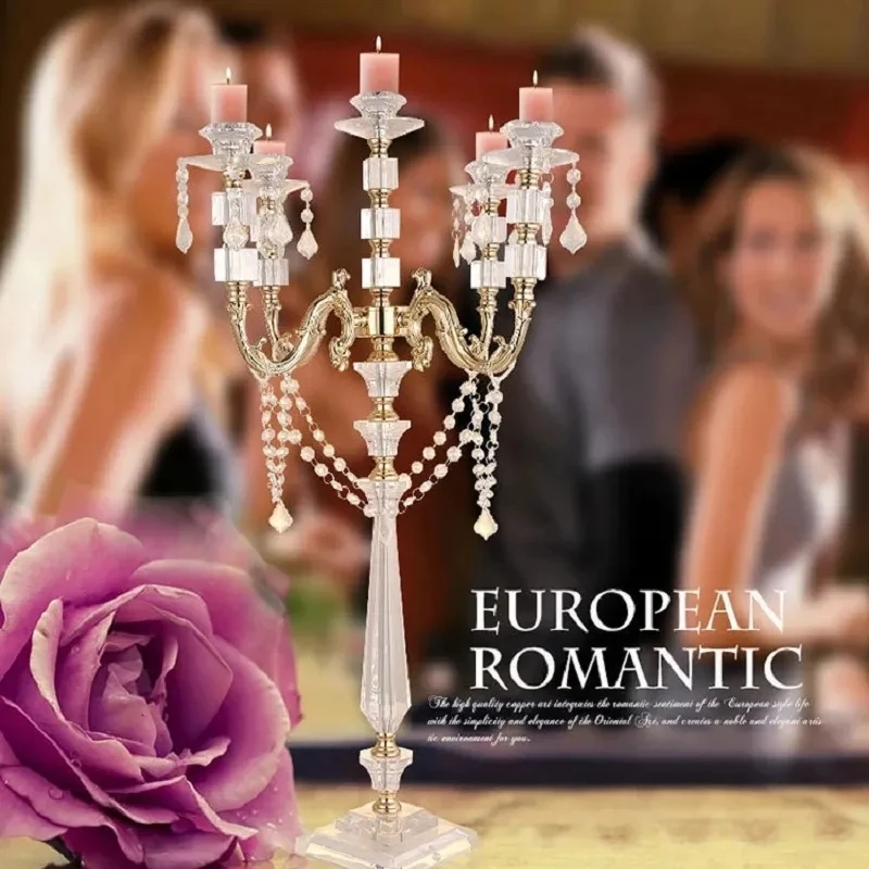 

Acrylic Candle Holders Candelabras With Crystal Pendants 77 CM/30" Height Marriage Candlestick Wedding Centerpieces Home Decor