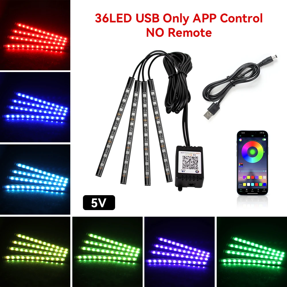 ตัวเลือกสินค้า ไฟ LED ตกแต่งรถ Ambient ควบคุมเพลงอัตโนมัติ