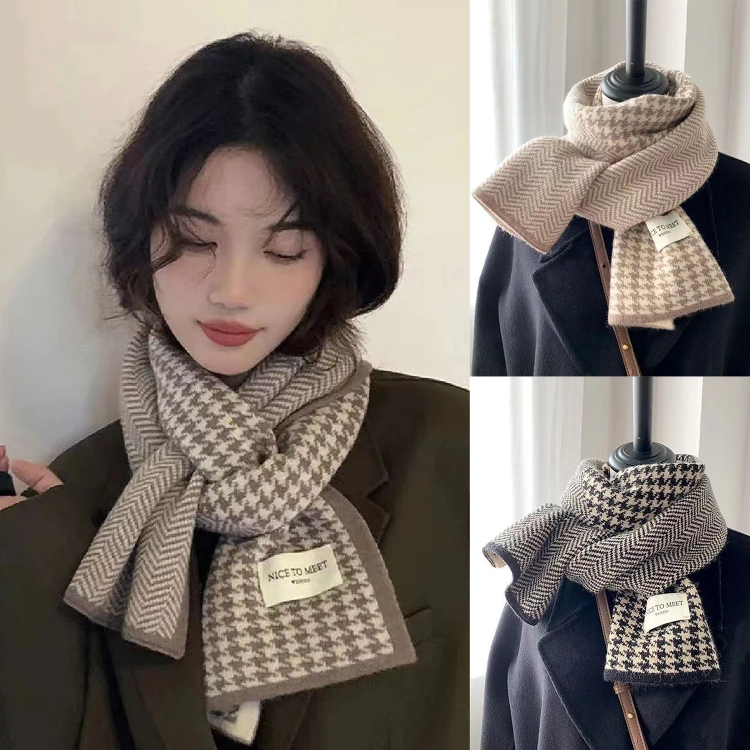 

Scarf Female Winter New Korean Version of The Atmosphere Sense of Double-sided Students Cute Warmth Thickening Knitting