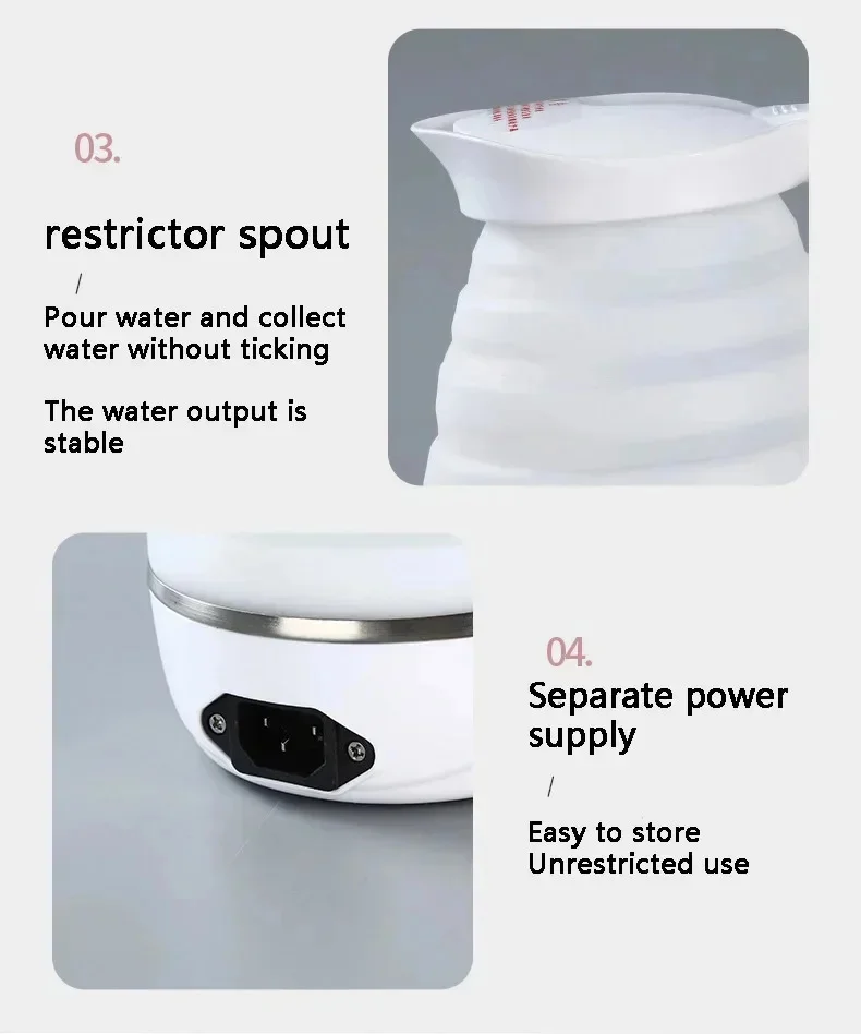 110V 220V 0.6L Mini Folding Kettle Silicone Electric Kettle Portable Small Outdoor Traveling Kettle Retractable 5