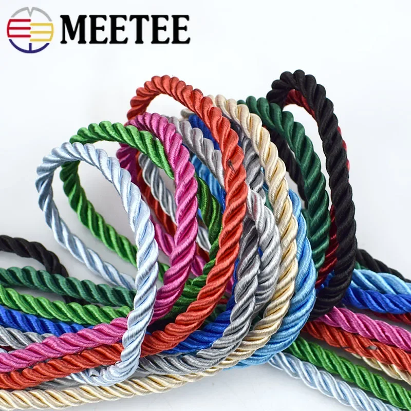 Meetee 10M 5mm 3 Shares Twisted Cotton Nylon Cords Colorful DIY Craft Braided Decoration Rope Drawstring Belt Accessories AP477