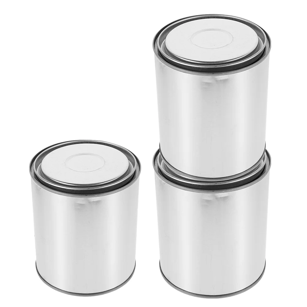 3 Pcs Sealed Paint Bucket Metal Container With Lid Empty Paint Pots Thickened Round Iron Material Storage Cans Painting