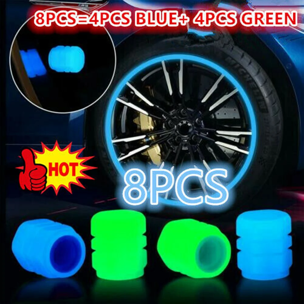 

Tire Valve Stem Covers Tire Valve Stem Cap Luminous Cover Luminous Tight Leak-proof Seal ABS Material Blue Fluorescent